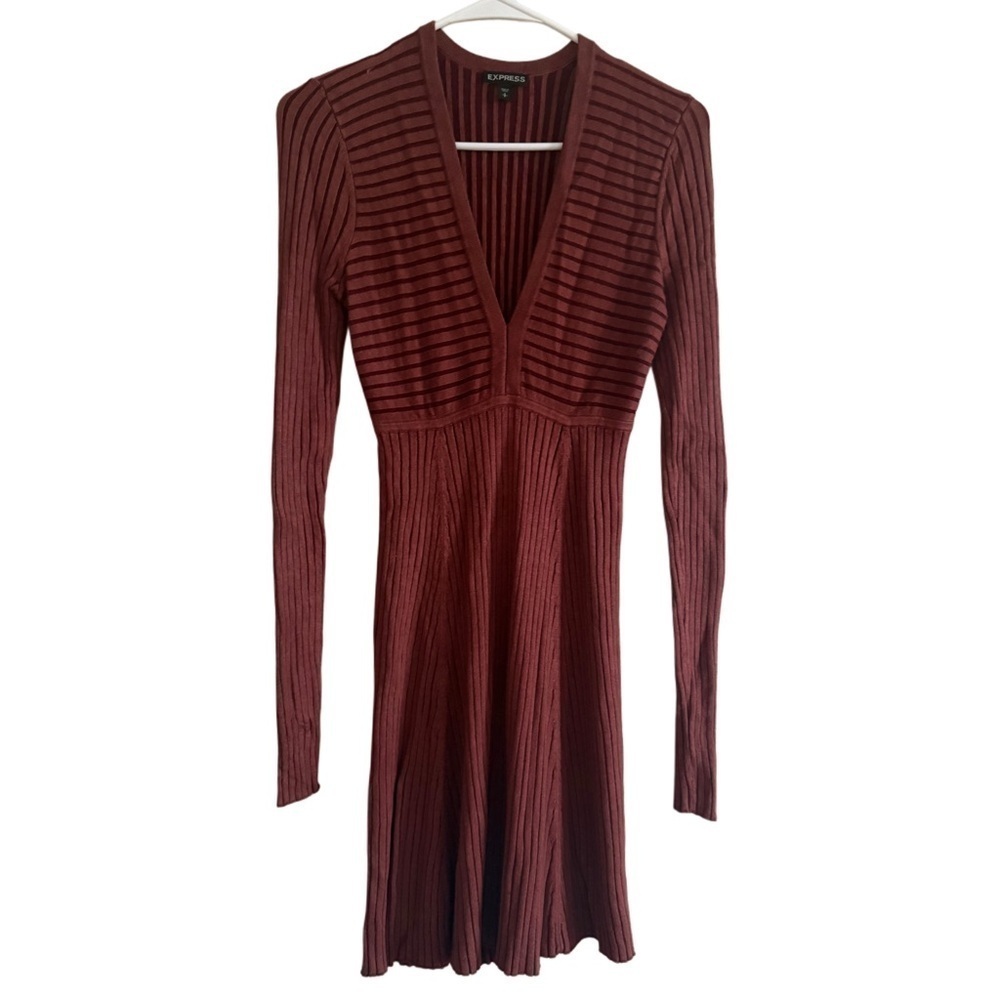 Express Ribbed Long Sleeve Babydoll Sweater Dress Womens Size S Staple